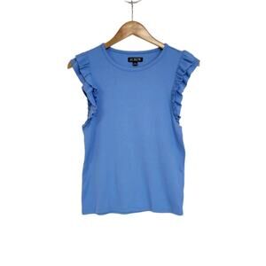 J Crew Blue Cotton Modal Blend Ruffle Edge Sleeveless Tank Top Size Large